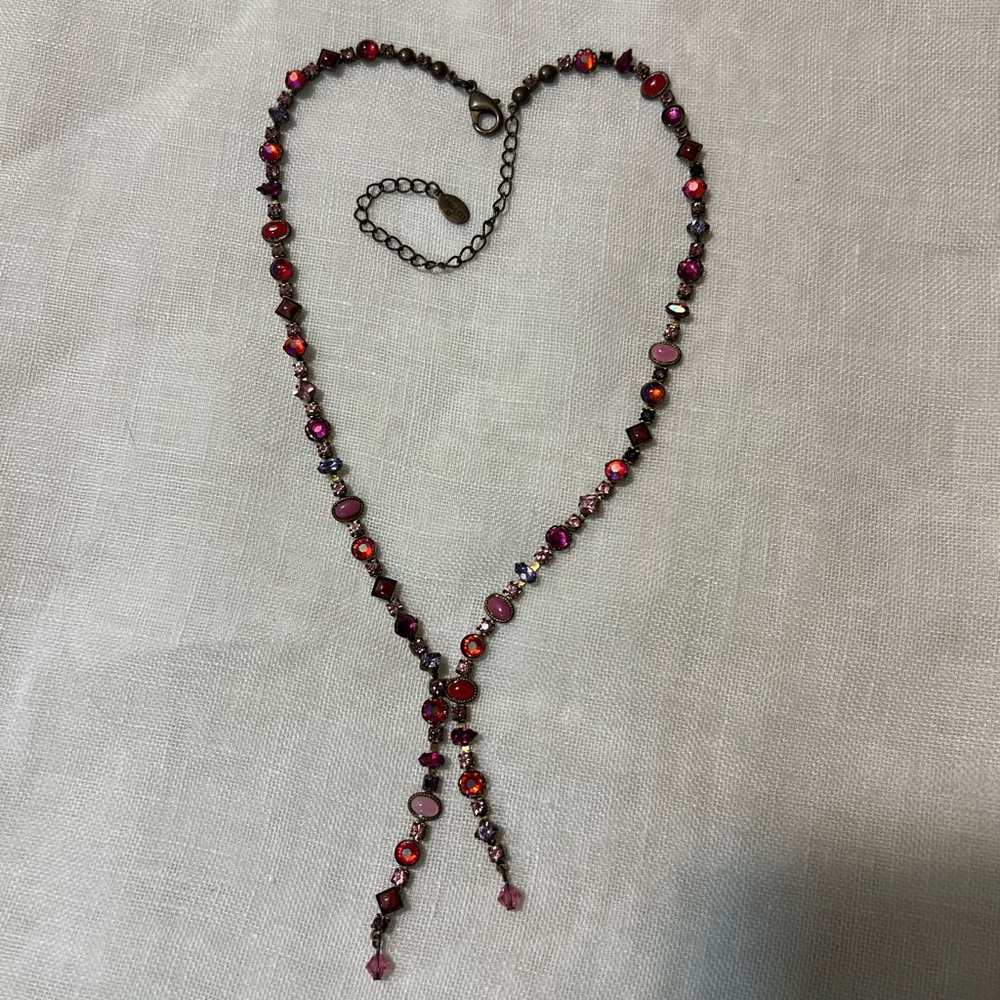 Vintage Sorrelli Pink Y Rhinestone Necklace